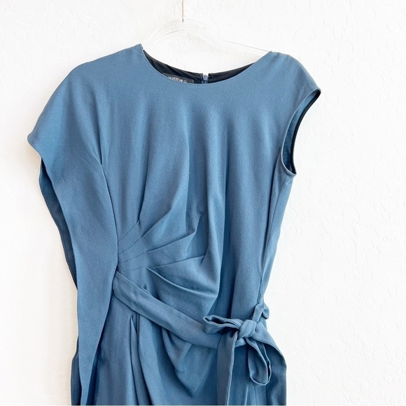 Lafayette 148 Women’s One Shoulder Ruffle Crepe Dress Tie Waist Blue Work 4 - Picture 2 of 7